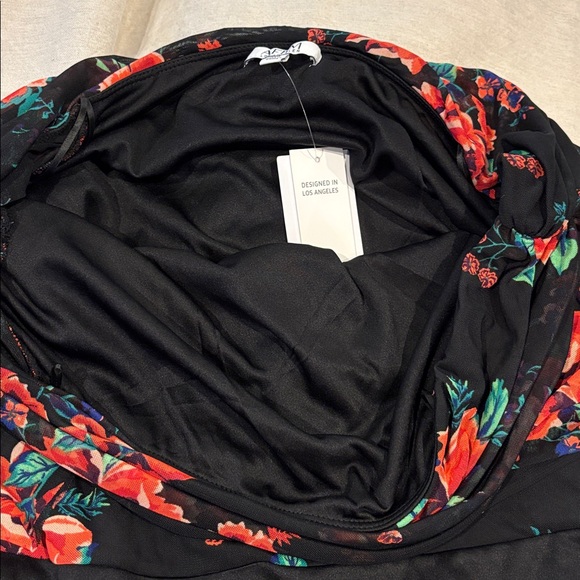AFRM Maxine Off-Shoulder Bodysuit in Black and Red Floral - Picture 9 of 9